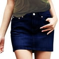 thumbnail image 1 of SKYLINEWEARS Women Denim Short Skirts Mid Waisted Washed Bodycon Denim A-Line Jean Skirt, 1 of 2