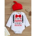 thumbnail image 6 of Baby Boys My First Valentine's Day Outfits Letter Print Long Sleeve Romper+ Heart Print Pants+ Hat 3Pcs Clothes Set, 6 of 9