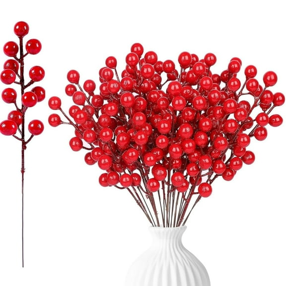 20 Pack Artificial Red Holly Berries,Christmas Berry Picks Red Berry Stems Christmas Tree Berries Branches Ornaments for DIY Crafts Xmas Wreath Wedding Winter Holiday Home Decor