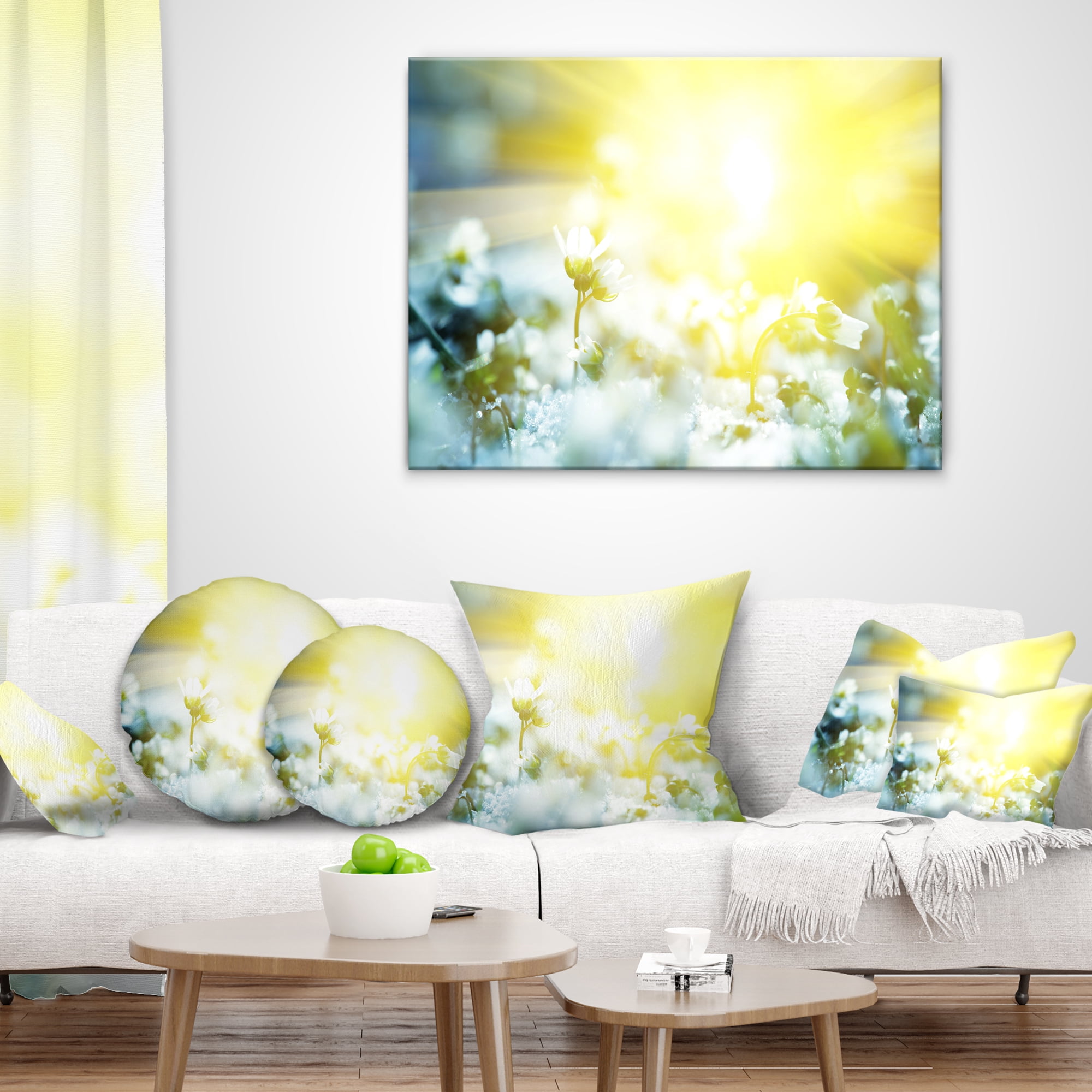 Designart Beautiful White Flowers At Sunrise - Flower Throw Pillow - 12x20