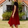thumbnail image 5 of Kvture Midi Dresses for Women Short Sleeve Crew Neck Vacation Dress Gradient Print Hem Long Dress with Pockets Wine, 5 of 6