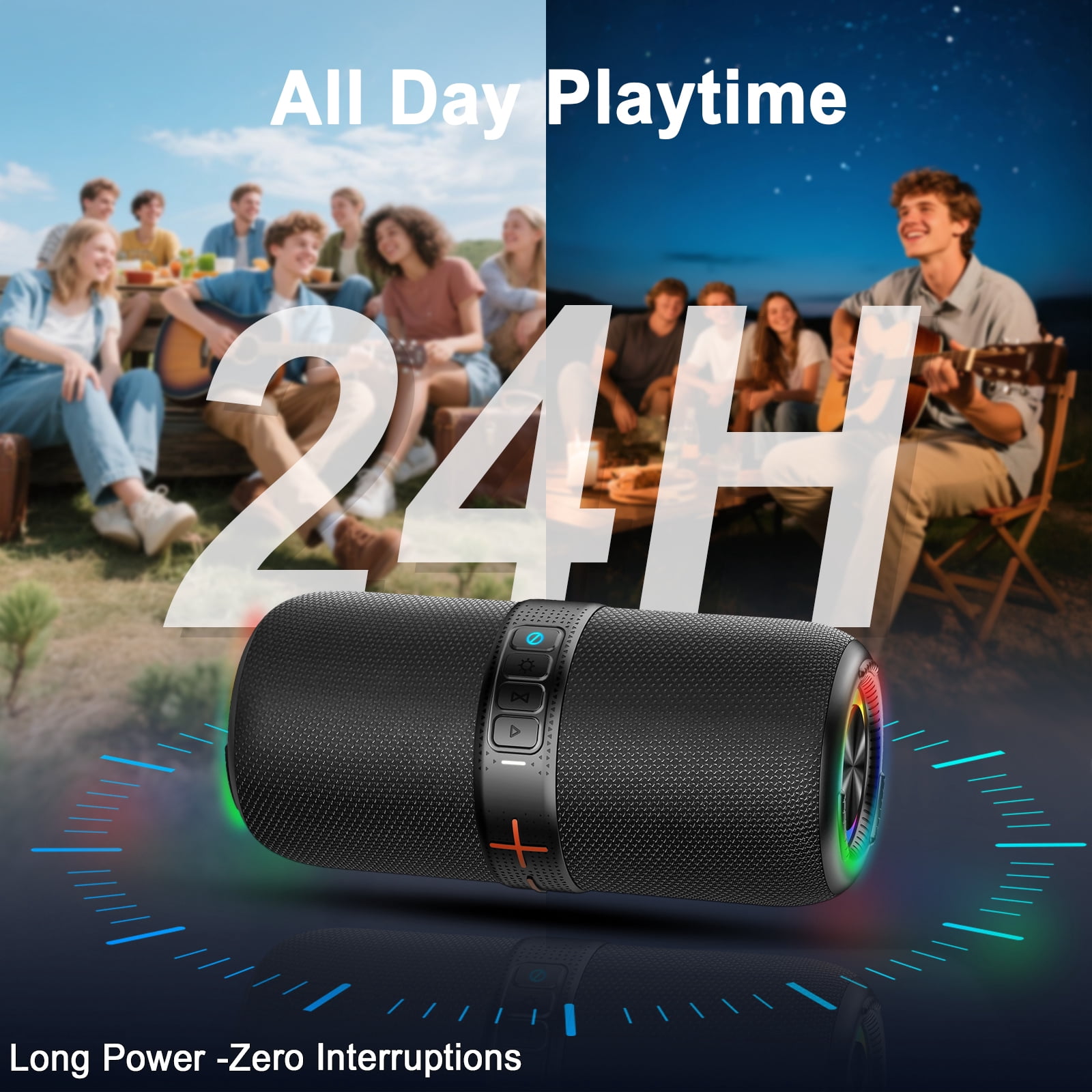Portable Wireless Bluetooth Speaker with 36W Bass Loud Stereo Sound, 24H Playtime, IPX7 Waterproof, TWS Pairing, BT5.3, for Outdoor/Party/Home, Birthday Gift