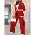 thumbnail image 6 of Women'S Fall Spring 2 Piece Blazer Outfits Business Casual Oversized Jacket Wide Leg Work Pants Red L, 6 of 9