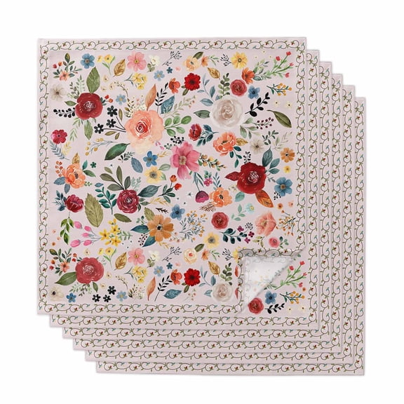 Cloth Napkins Set of 6 - 20x20 Inches, Pink Flowers Washable Reusable Table Napkins, Spring Farmhouse Floral Leaves Vintage Soft & Absortbent Dining Napkin for Party Wedding Hotel Restaurant