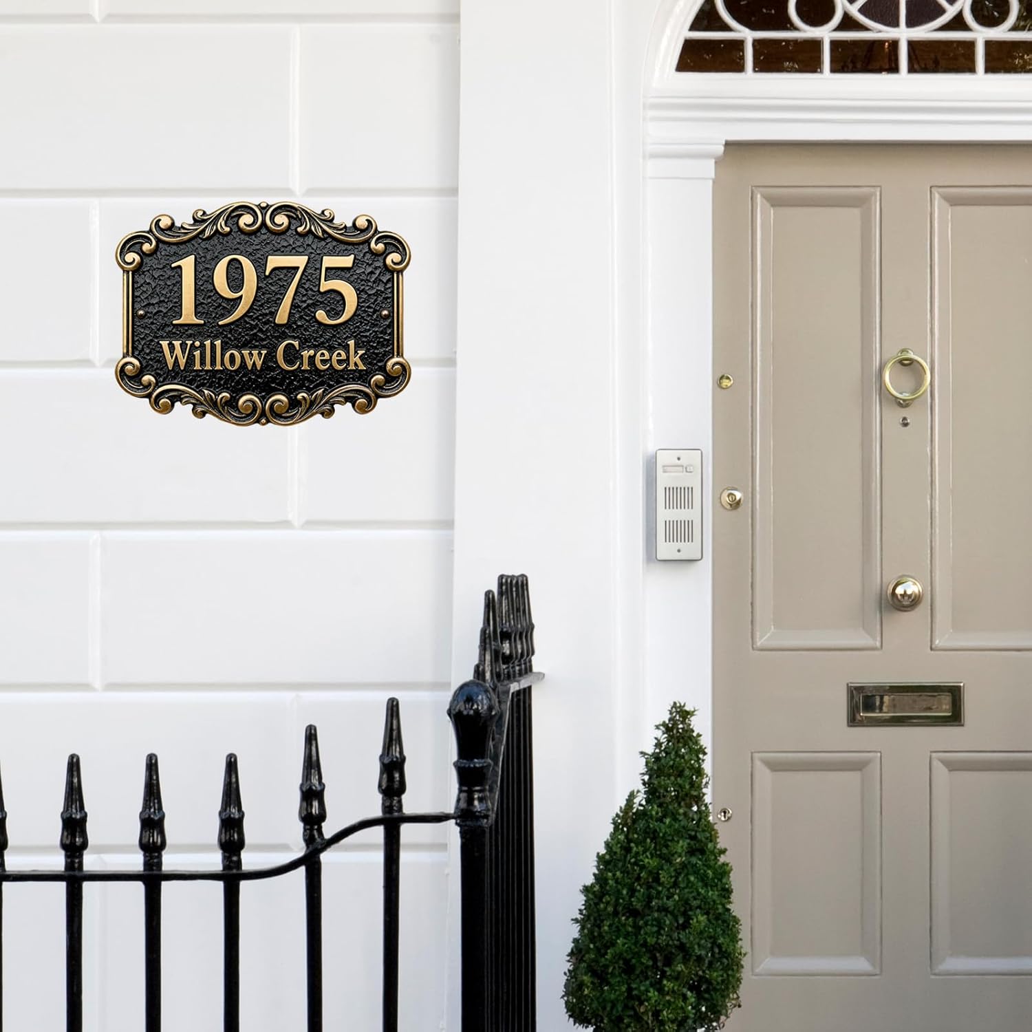 Personalized Cast Metal Address Plaque Vintage Custom House Number Sign Outside Street Mailbox Address Classic Wall Antique Brass Signs Durable Weather Resistant