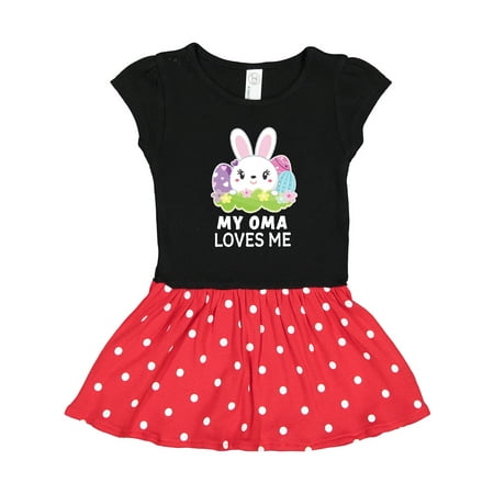 

Inktastic My Oma Loves Me with Bunny and Easter Eggs Gift Toddler Girl Dress