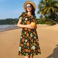 thumbnail image 4 of Balery Harvest Pumpkins Vestidos sueltos de manga corta para mujer, vestidos de verano 2025, vestidos casuales de corte A con vuelo., 4 of 6