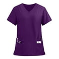thumbnail image 2 of Qwertyu Women's Scrub Tops Plus Size Stretch Nursing Scrubs V-Neck Short Sleeve Working Uniform with Pockets Dark Purple XL, 2 of 5