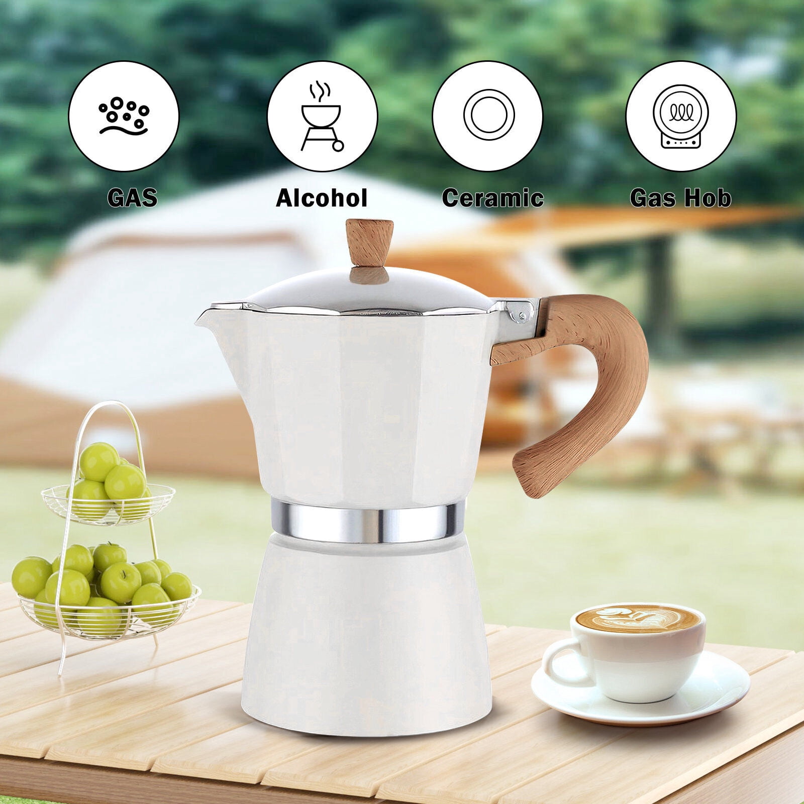 CJC Moka Pot Kit Italian Coffee Maker 3 cup/5 OZ Coffee Pot Stovetop Espresso Maker Manual Cuban Coffee Percolator for Cappuccino or Latte