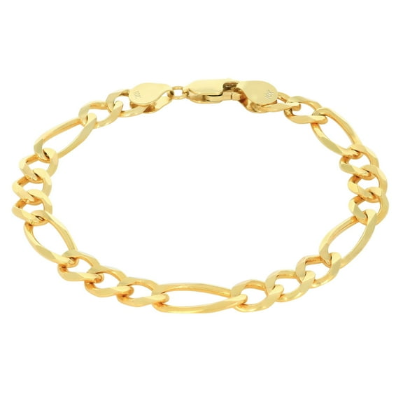 Nuragold 10K Real Yellow Gold Solid Figaro Link Chain Bracelet 7"-9" (2.25mm-9.5mm) Italian Jewelry for Men & Women