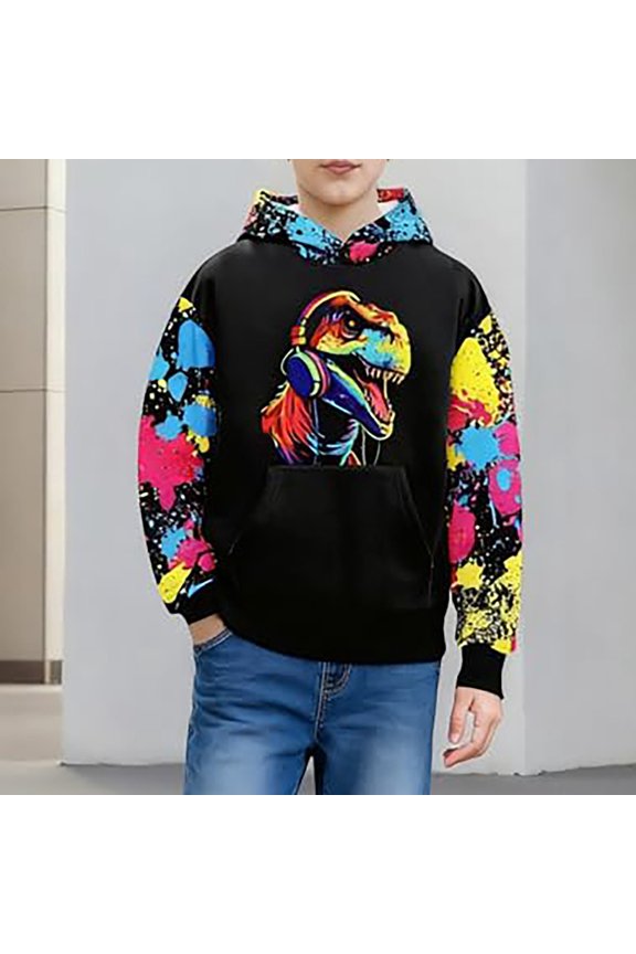 Boys 3D Solar System Graphic Hoodies Long Sleeve Sweatshirt Kangaroo Pocket Casual Regular Fit Fall Pullover Top