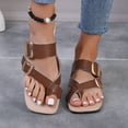 thumbnail image 5 of AXXD Women Brown Sandals Clearance Flat Bottomed Summer Outerwear Toe Strap Buckle Shoes Flat Heeled Beach Sandals, 5 of 6