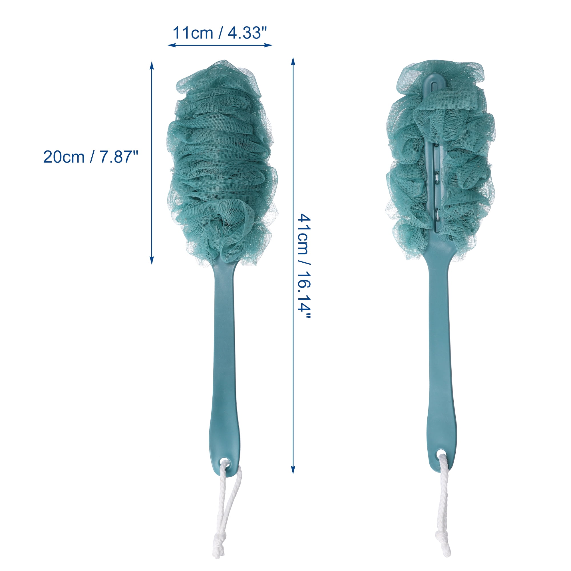Unique Bargains 1 Pc Body Bath Brush Scrubber Loofah Shower with Long Handle PP Mesh Blue