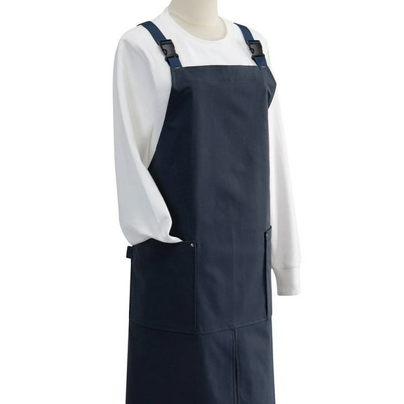 Cotton Canvas Cross Back Aprons Solid Color Kitchen Garden Square Smock for Women Girls with Pockets- Deep Blue