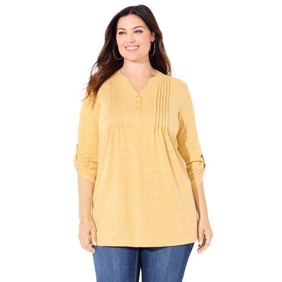 Catherines Women's Plus Size Impossibly Soft Half-Button Swing Top