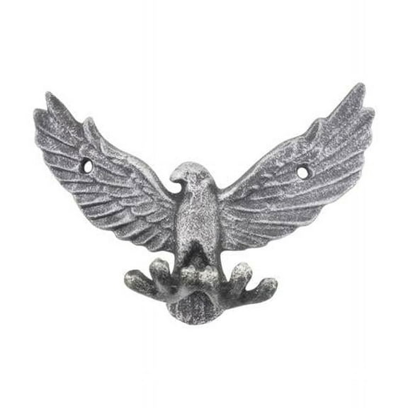 Handcrafted Model Ships K-9925-silver 6 x 2 x 3.5 in. Rustic Silver Cast Iron Flying Eagle Decorative Metal Talons Wall Hooks