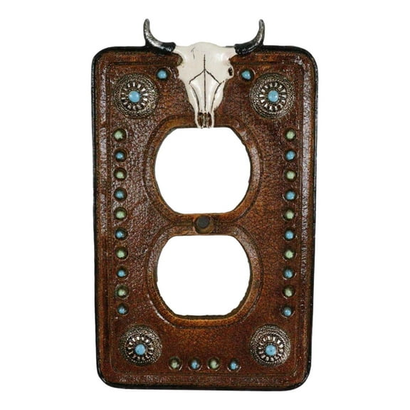 Set of 2 Western Cow Skull Turquoise Concho Wall Double Receptacle Switch Plates
