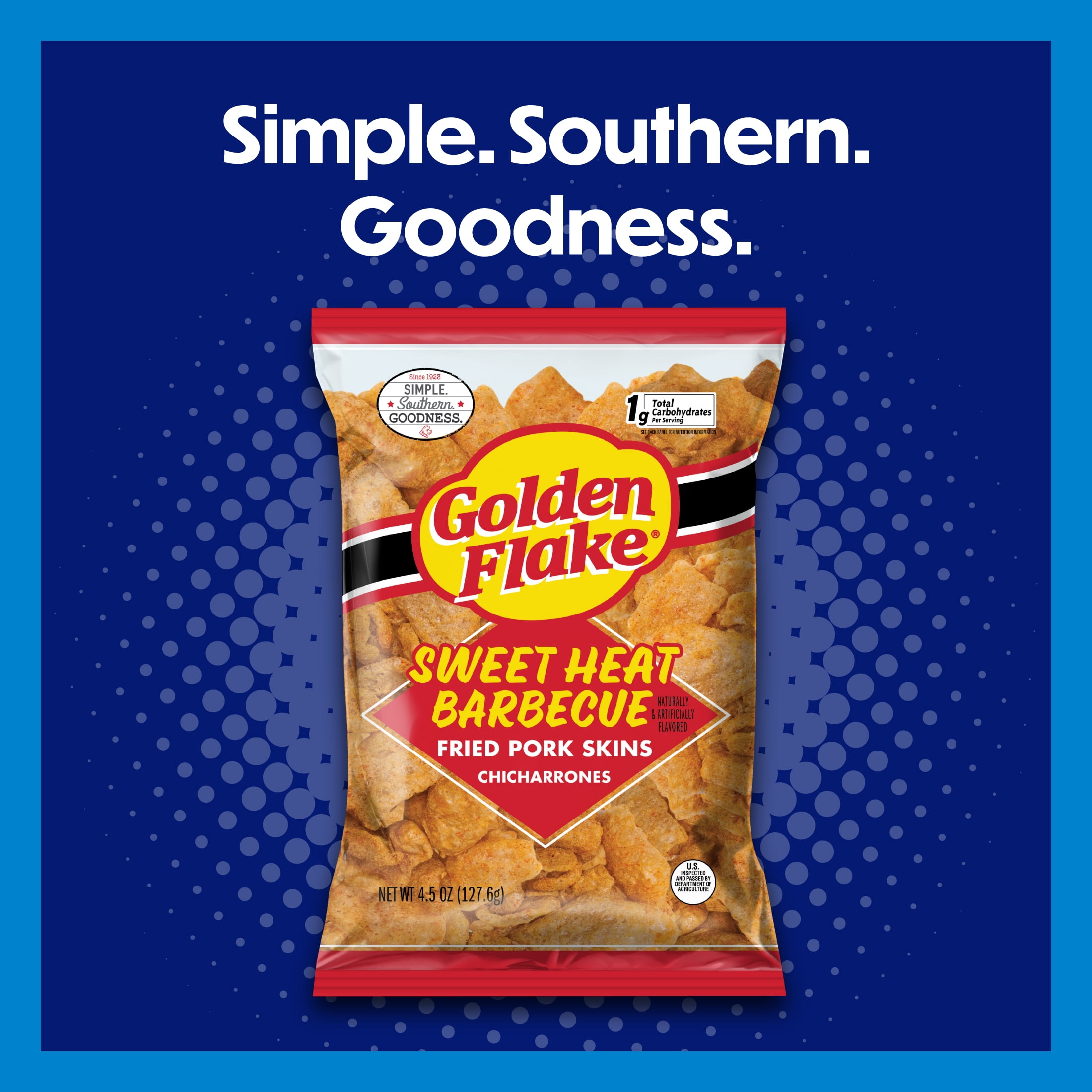 (3 pack) Golden Flake Sweet Heat Barbecue Fried Pork Skins, 4.5 oz Bag
