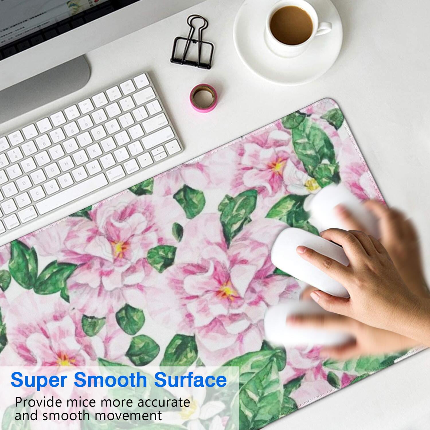 Long Mouse Pads for Desk,Pioneer Flower Floral Print Pattern Desk Mats on Top Of Desks, Desk Mouse Pad Extra Large with 3mm Non-Slip Base and Stitched Edge for Gaming,Office,Work,Home 31.5"x11.8"