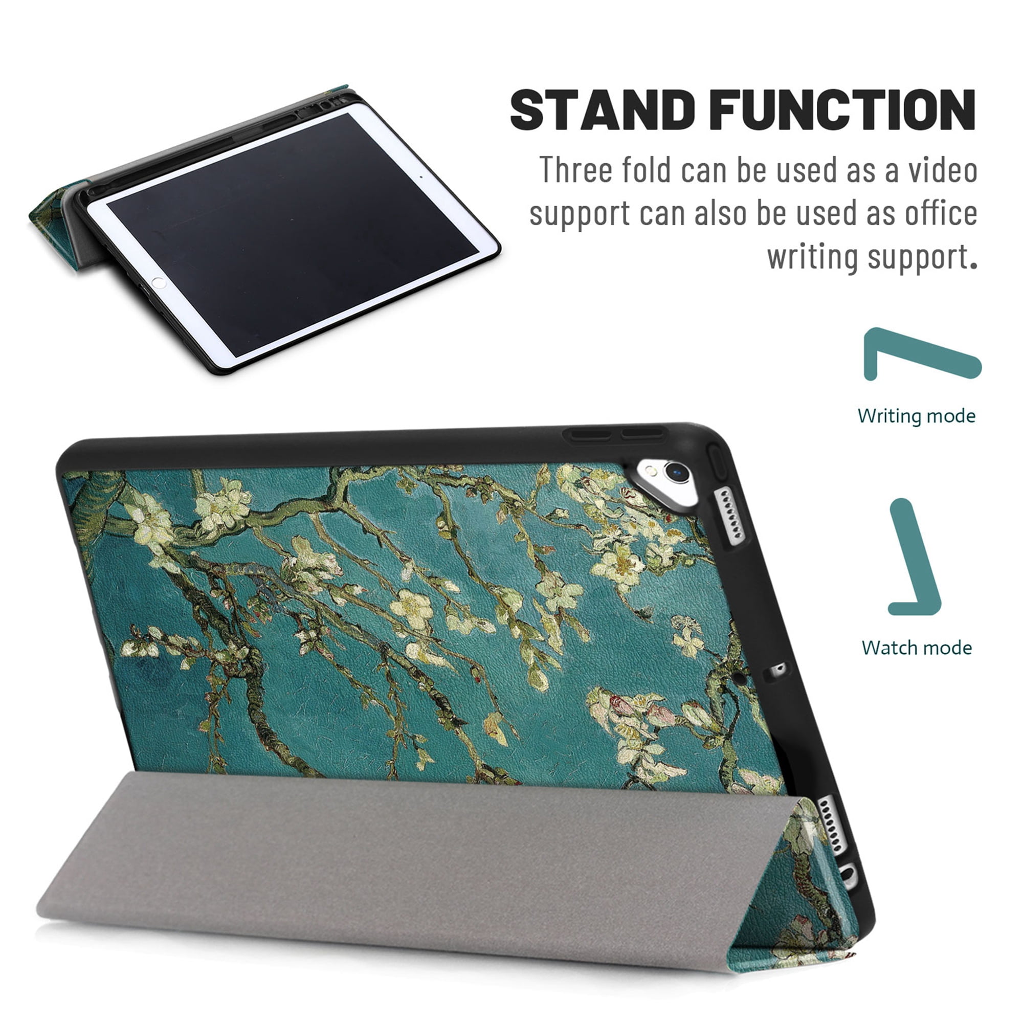 Dteck iPad 9th/8th/7th Generation Case iPad 10.2 Inch (2021/2020/2019Model) Case, [Shock Absorption] Ultra Slim Lightweight Trifold Stand Smart & Pencil Holder Cover, Apricot Flower