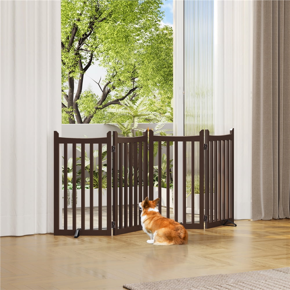 Yaheetech 36"H 4-Panel Wooden Foldable Pet Fence with Two Support Feet, Espresso