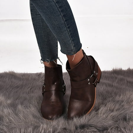 

AXXD Middle Heels Shoes Boots For Women Mom Ankle-High Winter Shoes For Women Winter Slouch Boots Casual Boots For Reduced Price