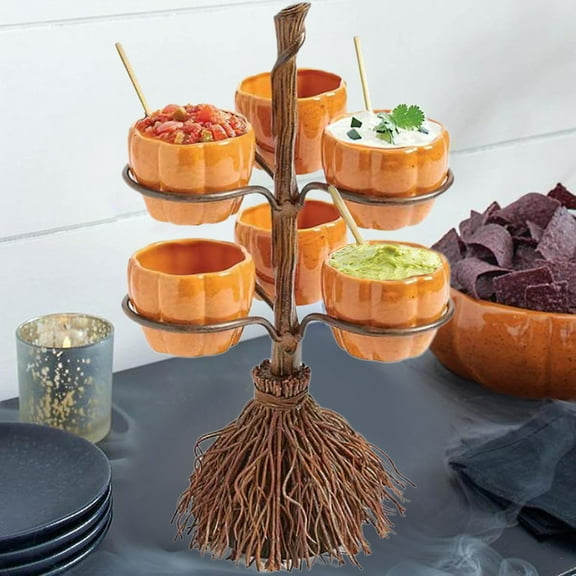 Eolstice Collapsible Snack Bowl Stand for Party Serving, Broom Design Candy Tray, Halloween Dessert Display for Cupcake Events