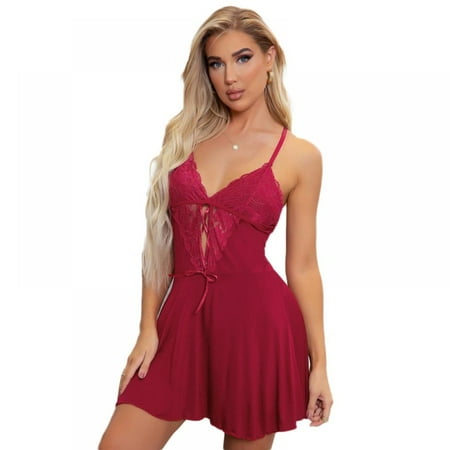 

Xmarks Women s Lace Lingerie Babydoll Sleepwear Halter Chemise Nightie Full Slip Dress S-2XL