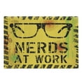 thumbnail image 1 of Retro Cutting Board, Nerds at Work Grunge Fictional Sign Glasses Hazard Stripes Work Hard Theme, Decorative Tempered Glass Cutting and Serving Board, Large Size, Yellow Black, by Ambesonne, 1 of 1