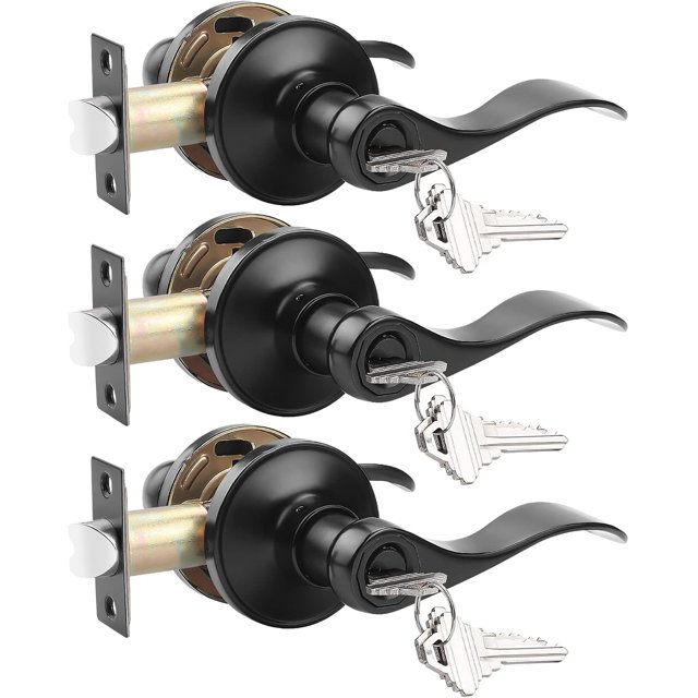 Poignée de Porte Extérieure Style Vague Classique à Clé Nickel Brossé Poignées de Porte Intérieures