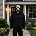 thumbnail image 5 of Halloween Ghost Mask Full Zip Hoodie, Black Pocketed Long Sleeve Sweatshirt Costume Outerwear for Men Women, 5 of 5