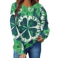 thumbnail image 2 of LEKWK St Patricks Day Shirt Green Glitter Heart Graphic Crew Neck Long Sleeve Sweatshirts Clover Shamrock Print Festival Pullover, 2 of 7
