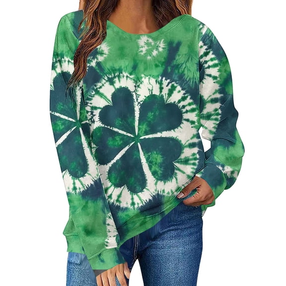 Women's St. Patrick's Day Print Sweatshirts Fashion Graphic Crewneck Long Sleeve Casual Pullover Tops (XL, Green)