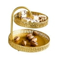 thumbnail image 2 of Double Layer Pastry Tray, Gold Decorative Tray, Smooth Apperance Cupcake Stand Copper Material Cake Display Plate with Handle for Wedding, 2 of 8