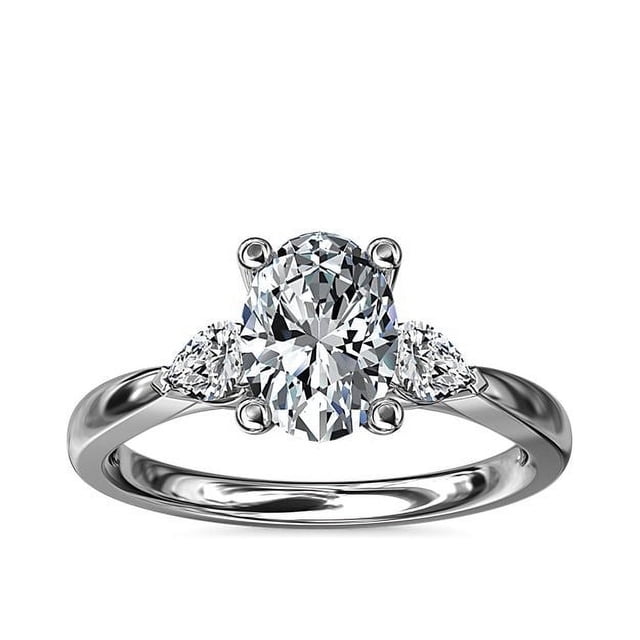 0.70 Carat Excellent Oval Shape Genuine Diamond Latest Design Three Stone Engagement Ring for Ladies Solid 18K White Gold Size 7.5
