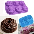 thumbnail image 6 of Large Rose Flower Silicone Tray for Cake Bread Pudding Chocolate Muffin Soap, 6-Cavity 3D Ice Cube Handmade Molds- Purple & Blue & Pink, 6 of 8