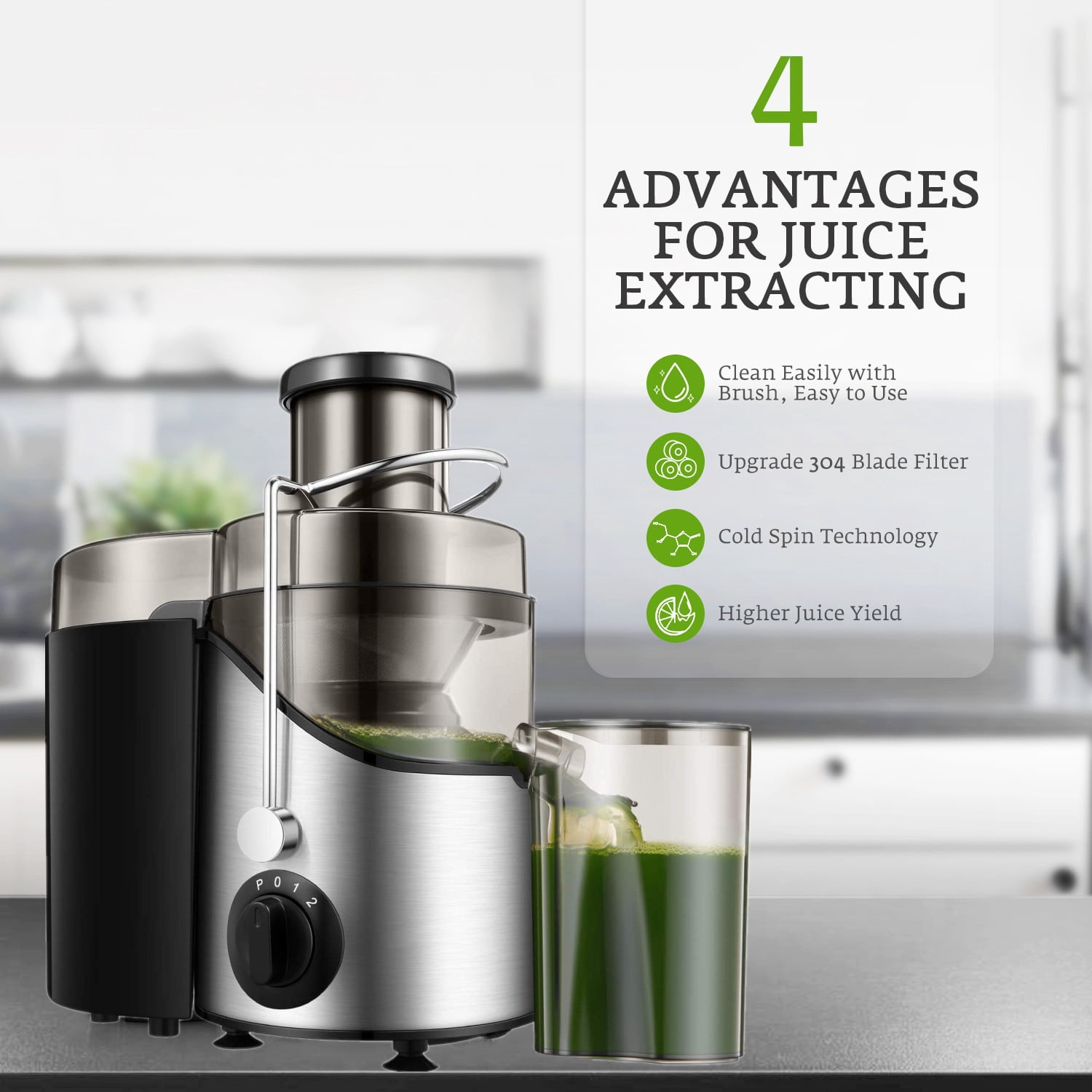 Juicer Machines 400W, 3" Wide Feed Chute Juicer Extractor for Whole Fruit and Vegetables, Anti-slip Feets, 3 Speeds Setting