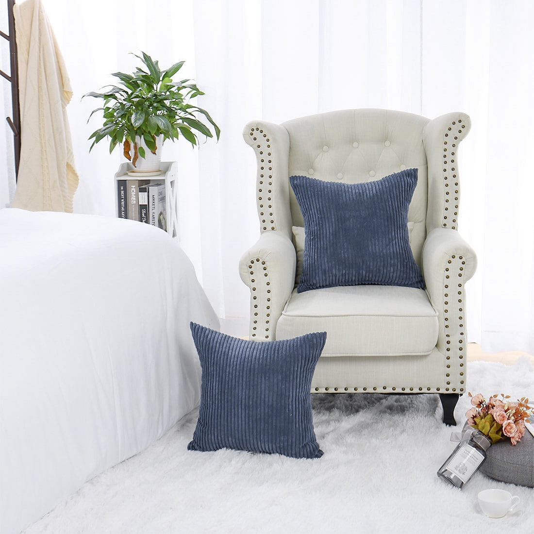 Unique Bargains 18" x 18" Blue Microfiber Decorative Pillow Case 2 Count