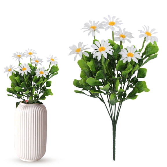 LKZQHMC 1 Bundle Artificial Silk Daisy Flowers Fake Daisies Plastics Plants Flower Faux Wildflowers Outdoor UV Resistant for Home Decor Indoor Outside Porch Patio Garden Planters Decoration (White)