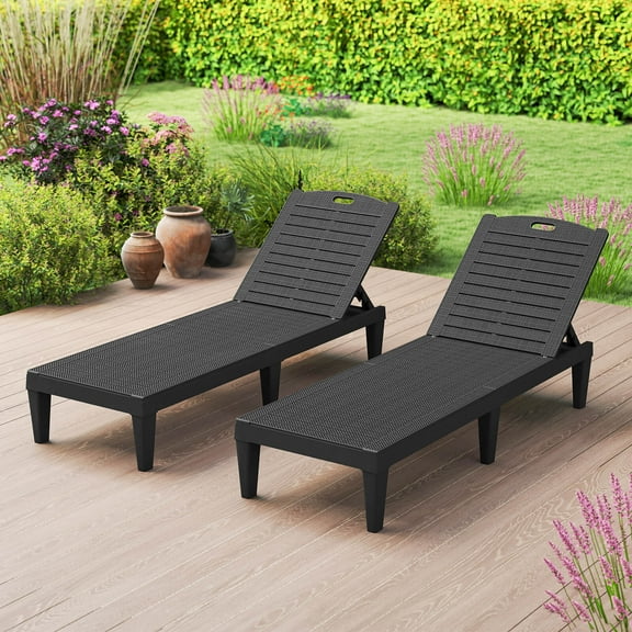 Costway Chaise Lounge Chairs Set of 2 with 5-Position Adjustable Backrests Easy Assembly Black
