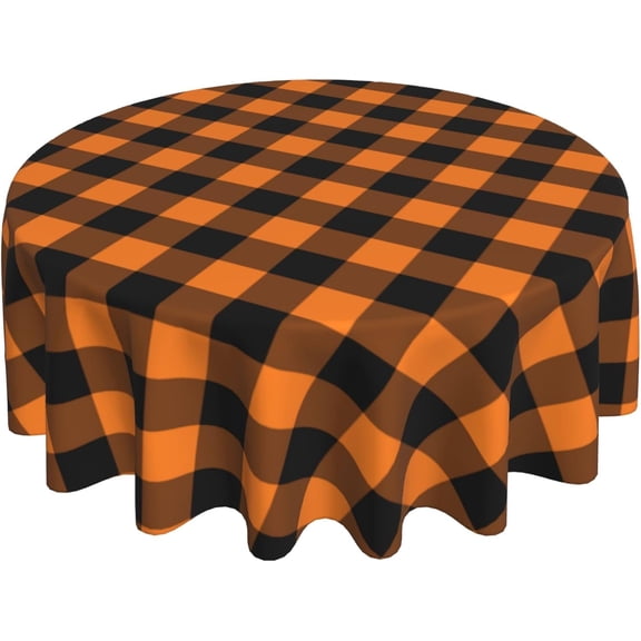 Round Thanksgiving Tablecloth 60 Inch Orange Black Buffalo Plaid Table Cover Waterproof Circle Table Cloth for Holiday Party Outdoor Kitchen Dining Table Decoration
