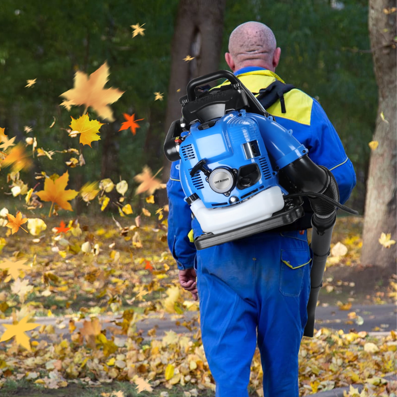 AurumEdge 75.6CC Leaf Blower, 4-Stroke Backpack Gas Powered Leaf Blower, Snow Blower Leaf Blower for Lawn Care Yard Dust Debris (Blue)