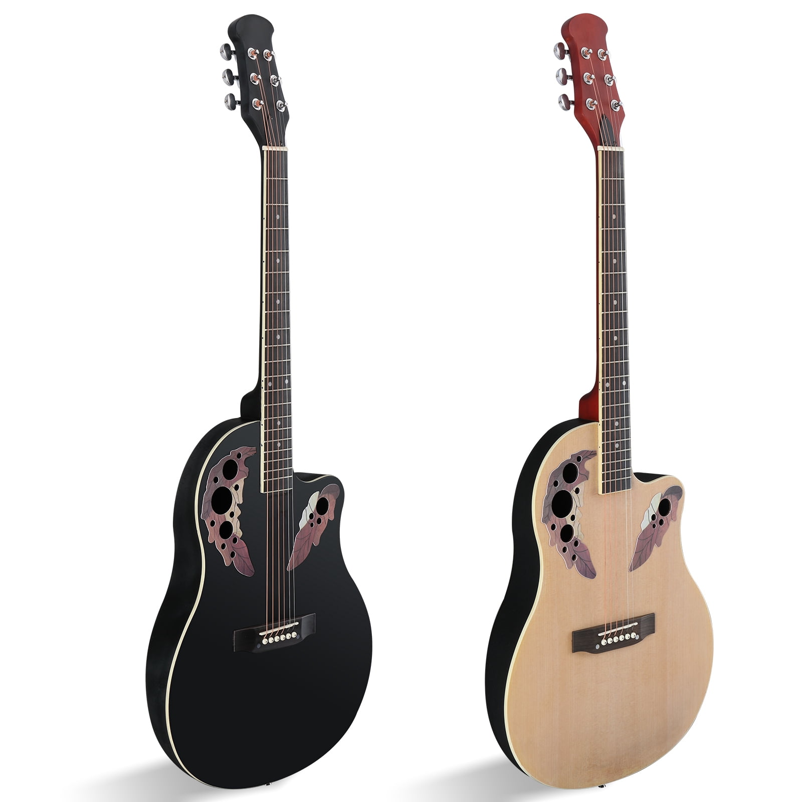 41" Cutawary Round Back Acoustic Guitar Spruce Top Grape Hole, Black