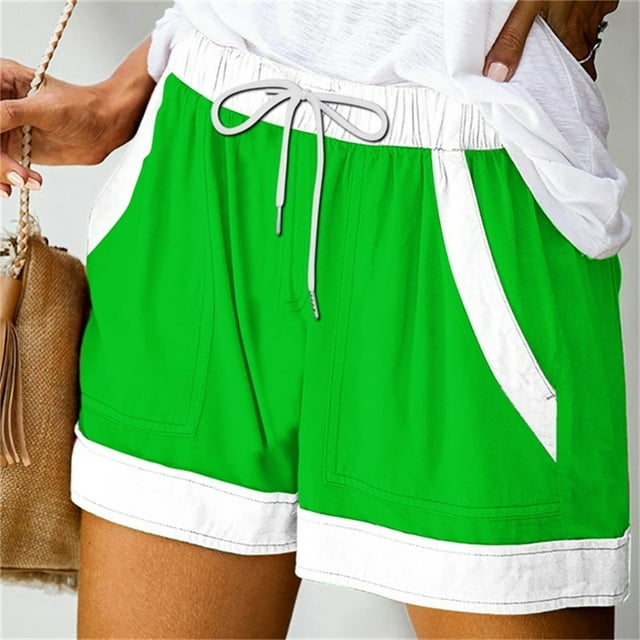 Puntoco Pantalones cortos deportivos para mujer Pantalones cortos casuales con bolsillos elásticos y cordones con ilustración de verano para mujer