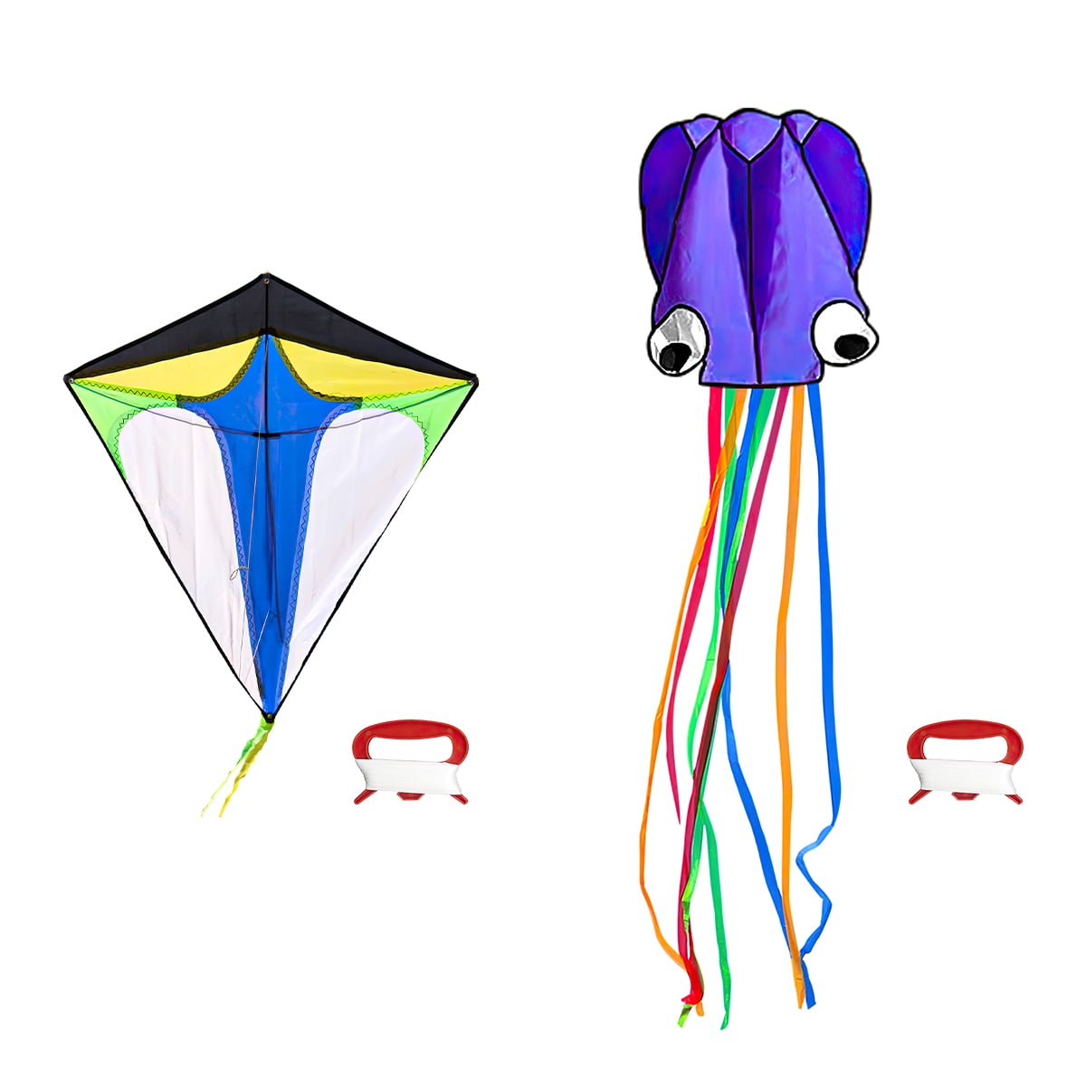 Kepooman Large Purple Octopus Kite & Colorblock Diamond Kite with Tail & Lines, 2 Pack Easy Flyer Kites for Family Outdoor Game Activities Kepooman Large Purple Octopus Kite & Colorblock Diamond Kite with Tail & Lines, 2 Pack Easy Flyer Kites for Family Outdoor Game Activities