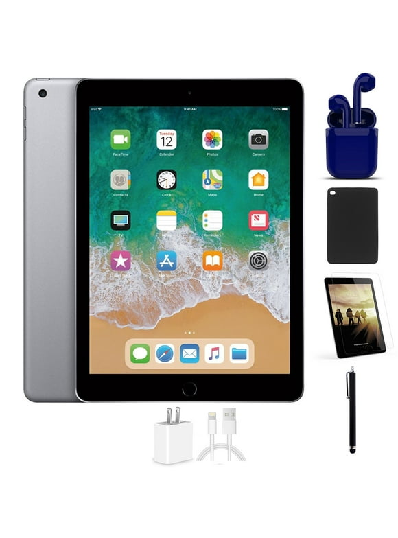 Restored Apple 9.7-inch iPad 2017, Wi-Fi Only, 128G, Latest OS, Original Box, Bundle: Case, Stylus Pen, Tempered Glass, Bluetooth Headset, Rapid Charger - Space Gray (Refurbished)