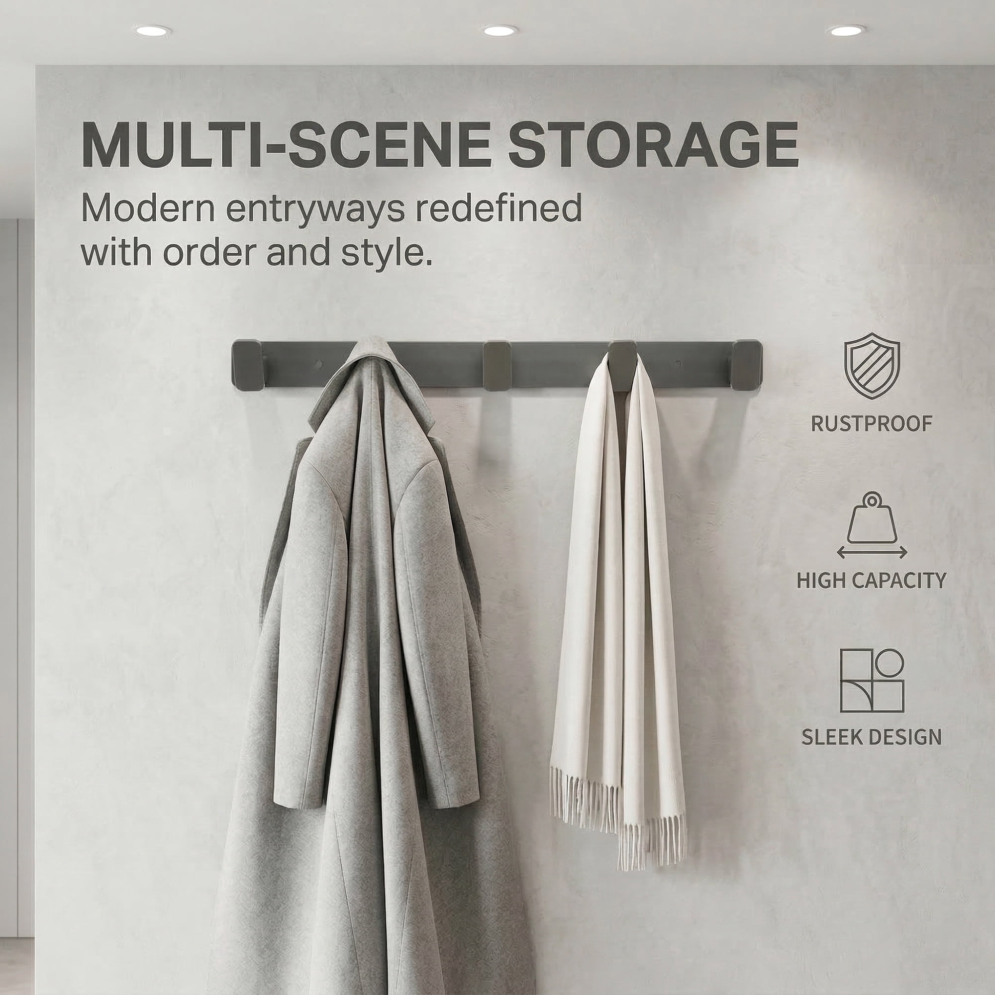 Unique Bargains Coat Rack Wall Mount Metal 5 Hooks Hat Rack for Entryway Gray