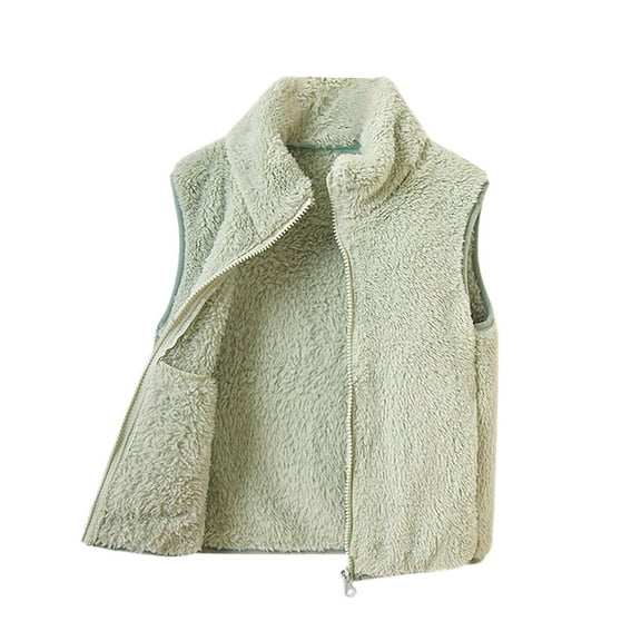 OGLCCG Girls Boys Sherpa Fleece Vest Lightweight Stand Collar Full Zip Plush Sleeveless Jacket with Pockets Cute Winter Warm Vest Coat 1-13 Years
