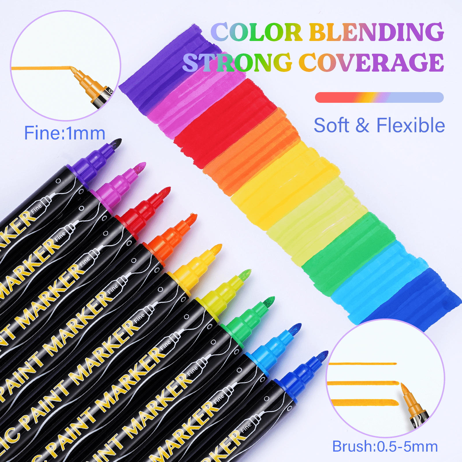 LET'S RESIN 36 Acrylic Paint Pens Markers, Fine&Brush Dual Tip Markers, Strong Coverage Bright Colored Pens for Rocks, Canvas, Wood, Glass, Fabric, Plastic, Drawing Supplies, Acrylic Paint Set