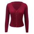 thumbnail image 6 of Ediodpoh Women Ribbed Knit Button Down V Neck Lightweight Cropped Cardigan Sweaters for Women Coat Tops Red M, 6 of 7